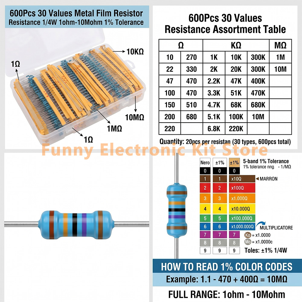 600 Pcs Assorted Metal Film Re - Resistor Kit 1 4W recensione e prezzo