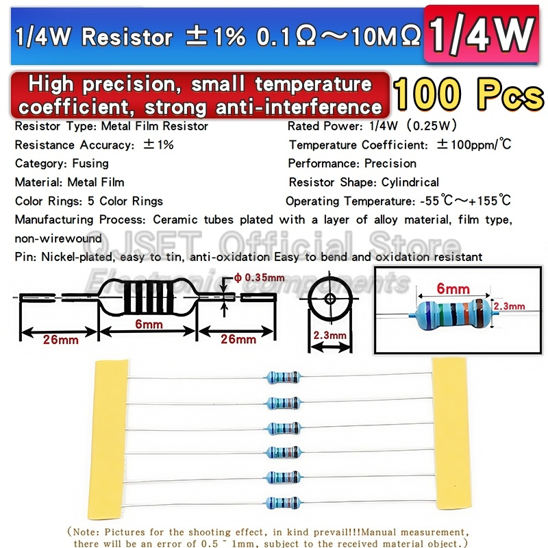 100pcs 1/4W Metal Film Resisto - Resistor Kit 1 4W recensione e prezzo